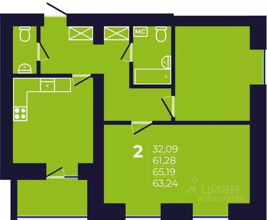 2-к кв. Башкортостан, Уфа ул. Михаила Зайцева, 6 (63.5 м) - Фото 1