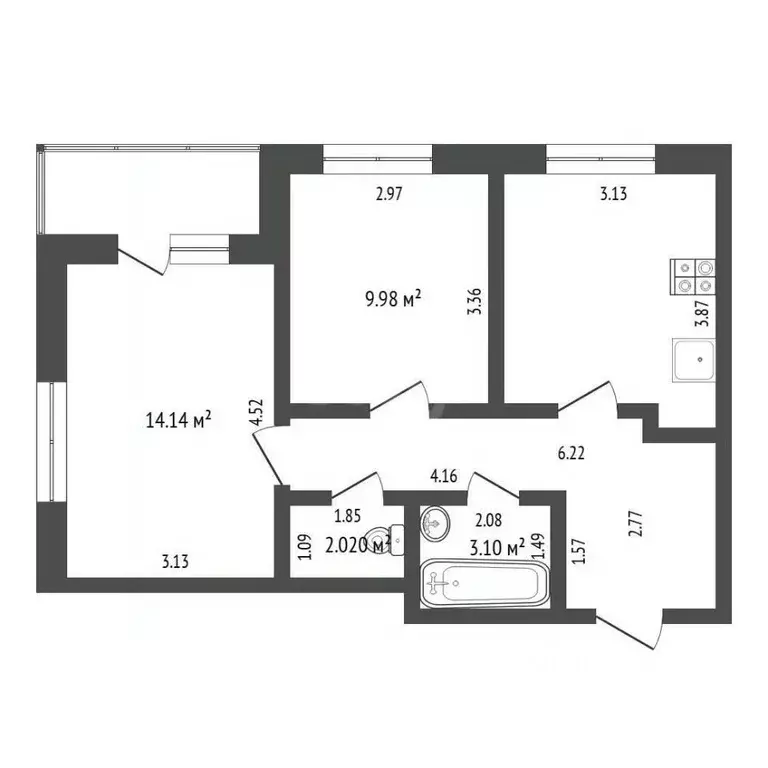 2-к кв. Тюменская область, Тюмень ул. Фармана Салманова, 8 (50.4 м) - Фото 2
