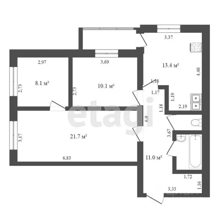 3-к кв. Тюменская область, Тюмень Тарманы мкр, ул. Малышева, 14 (60.0 ... - Фото 1