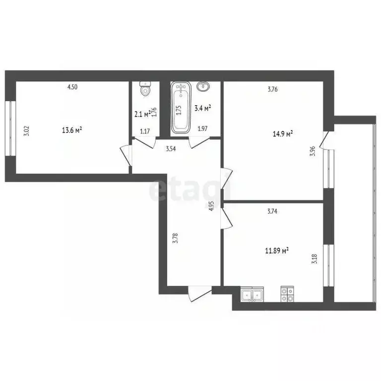 2-к кв. Вологодская область, Череповец Октябрьский просп., 76 (57.0 м) - Фото 1