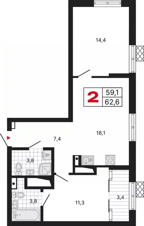 2-к кв. Свердловская область, Екатеринбург ул. Шаумяна, 11 (62.59 м) - Фото 1