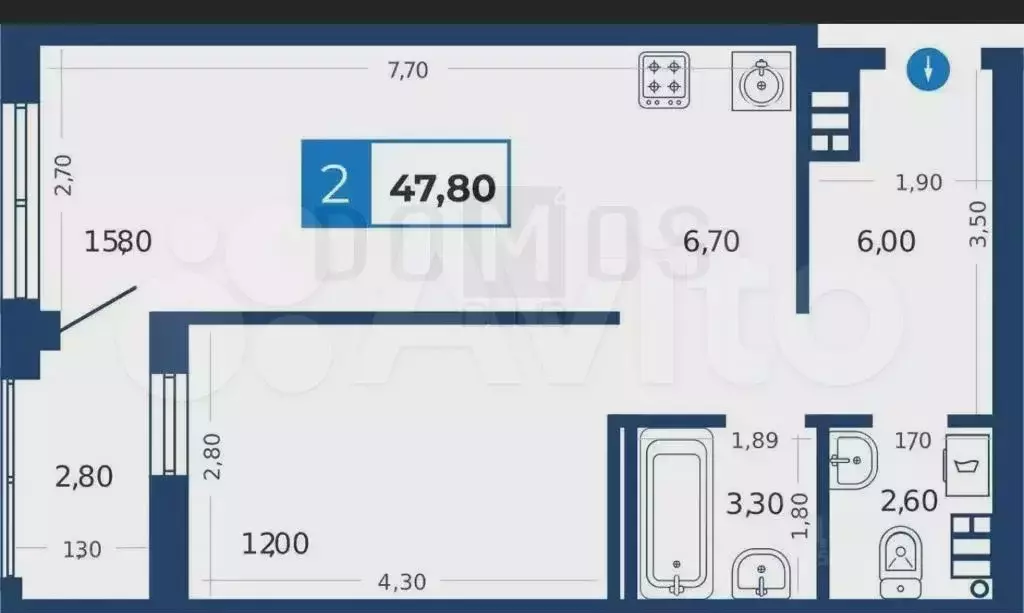 1-к. квартира, 48 м, 7/9 эт. - Фото 0