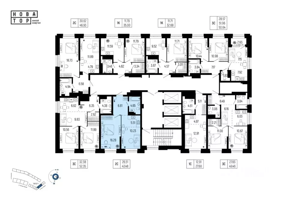 2-к кв. Башкортостан, Уфа Глумилино-1 мкр, Новатор жилой комплекс ... - Фото 2
