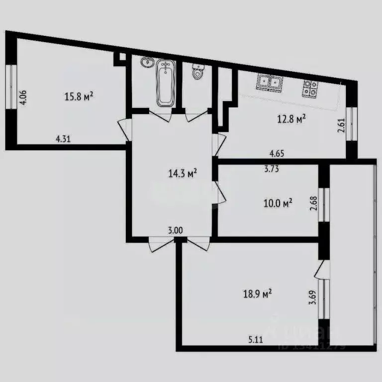 3-к кв. Белгородская область, Белгород ул. Газовиков, 5 (76.9 м) - Фото 2