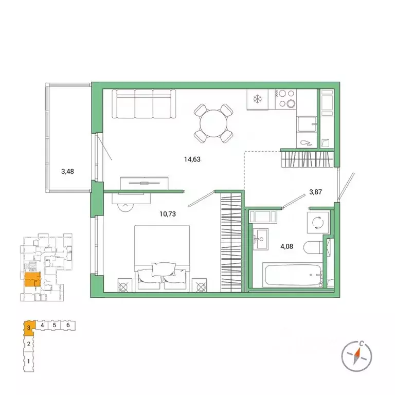 1-к кв. Санкт-Петербург Окла жилой комплекс (34.35 м) - Фото 0