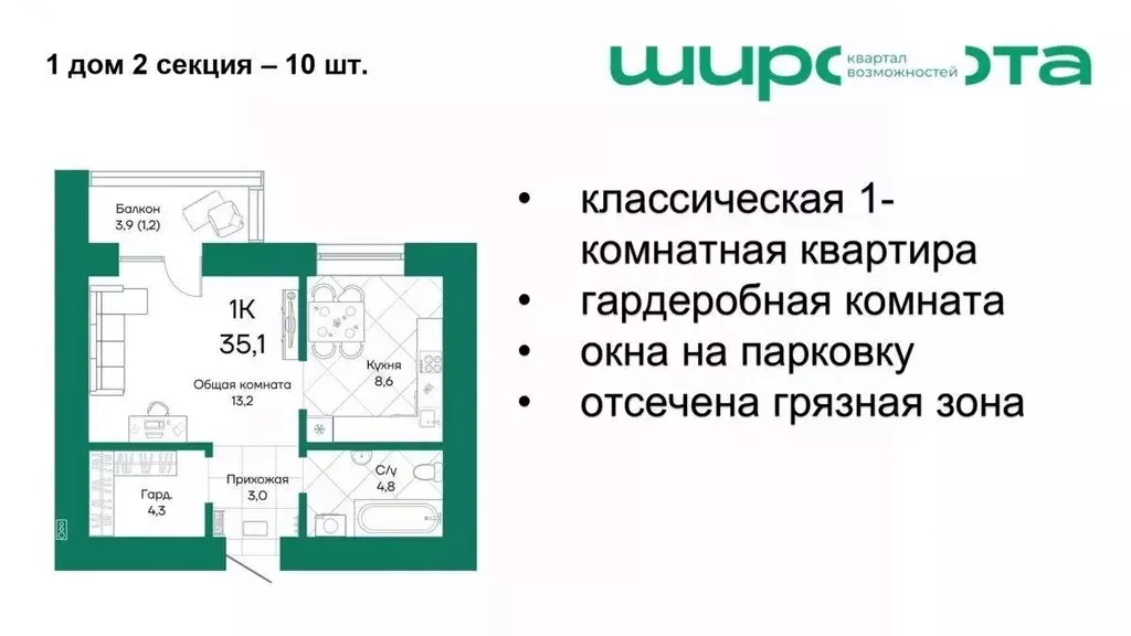 1-к кв. Алтайский край, Барнаул Широта жилой комплекс (35.1 м) - Фото 0