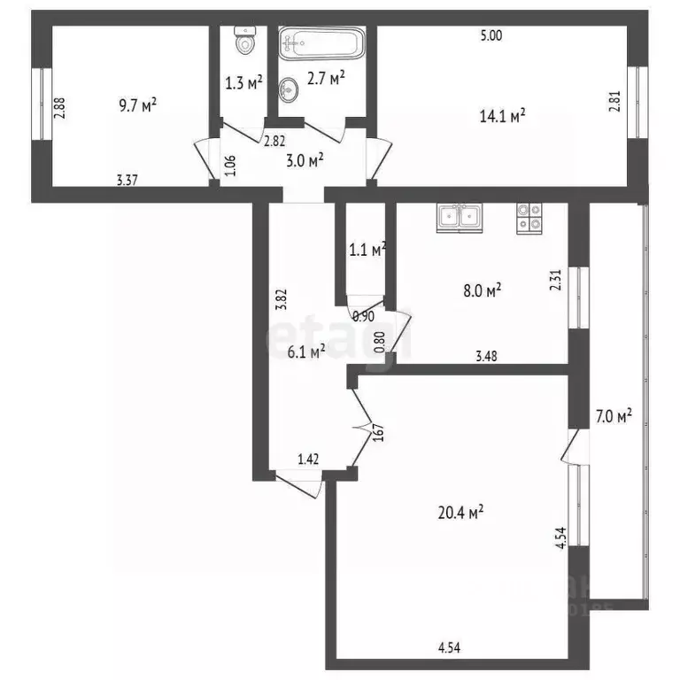 3-к кв. Самарская область, Самара Гвардейская ул., 14 (66.4 м) - Фото 2