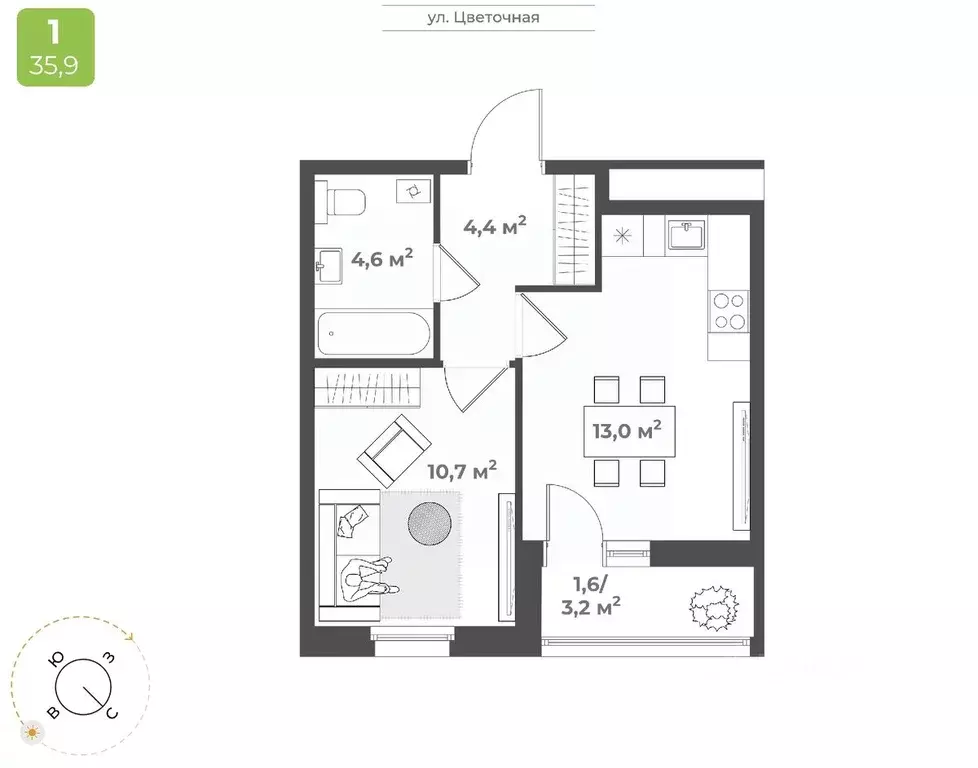 1-к кв. Тверская область, Тверь Соминка мкр,  (34.3 м) - Фото 1