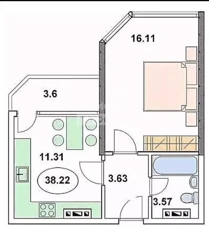 1-к кв. Краснодарский край, Анапа Рождественская ул., 55к3 (38.2 м) - Фото 1