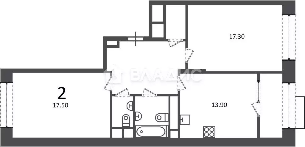 2-комнатная квартира: Москва, Клинская улица, 2А (66.9 м) - Фото 1