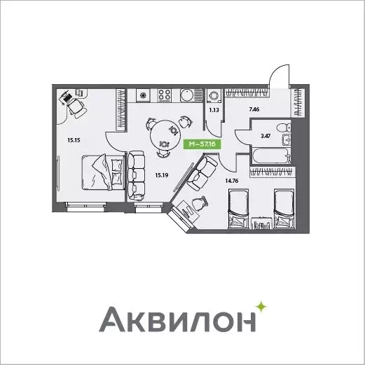 2-комнатная квартира: Северодвинск, ЖК Аквилон Север (57.16 м) - Фото 0