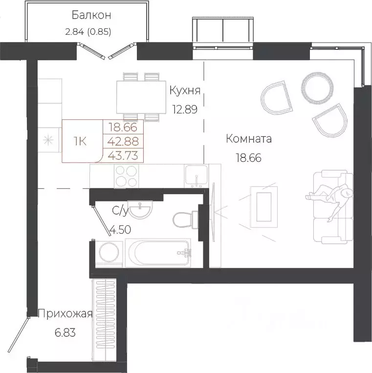 1-к кв. Алтай, Майминский район, с. Майма ул. Энергетиков (43.73 м) - Фото 1