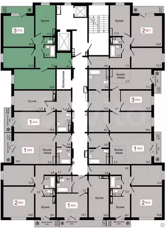 3-к. квартира, 77 м, 8/17 эт. - Фото 1