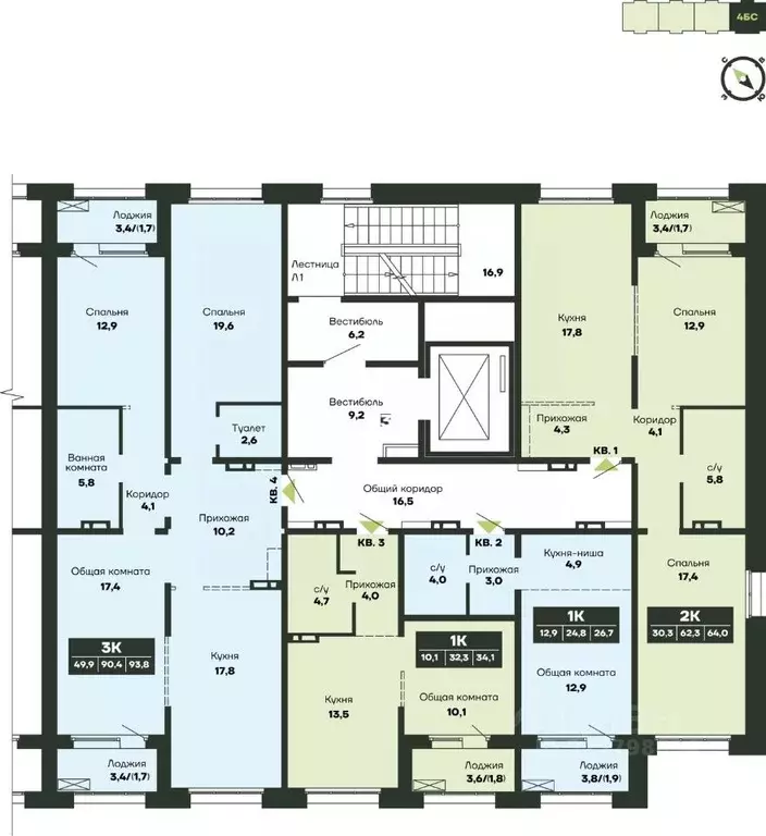 2-к кв. Новосибирская область, Новосибирск Гренландия жилой комплекс ... - Фото 2