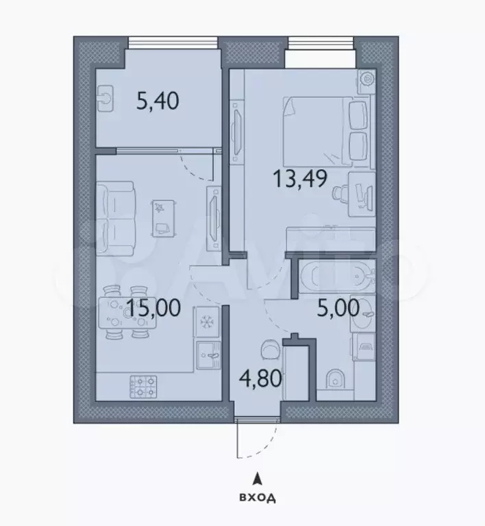 1-к. квартира, 43,7 м, 1/8 эт. - Фото 1