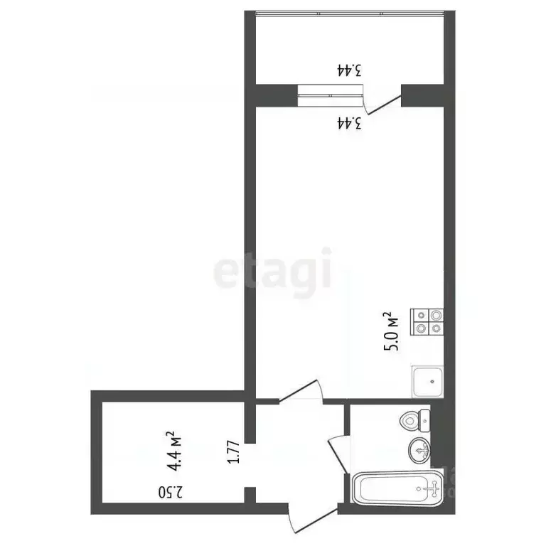Студия Ханты-Мансийский АО, Сургут ул. Семена Билецкого, 1 (27.5 м) - Фото 1
