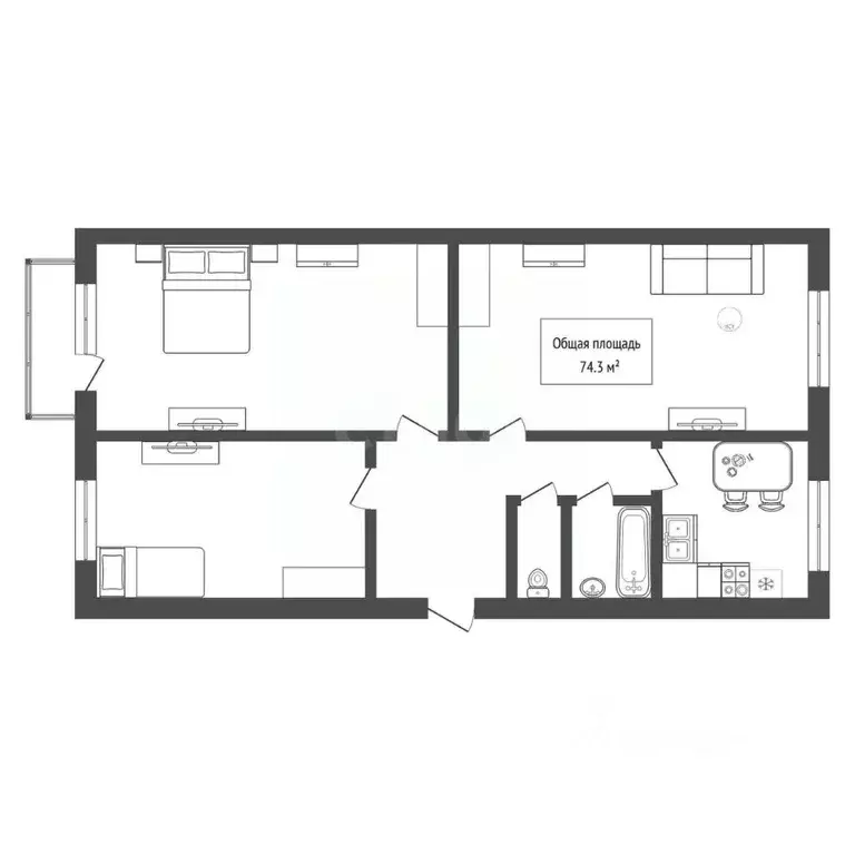 3-к кв. Новосибирская область, Куйбышев 6-й кв-л, 13 (74.3 м) - Фото 2