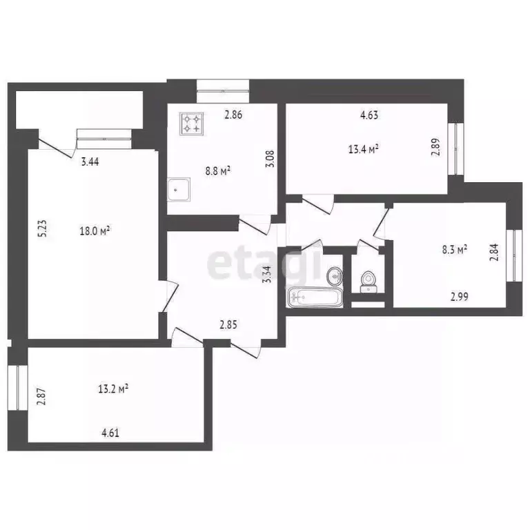 4-к кв. Липецкая область, Липецк ул. Катукова, 8 (77.8 м) - Фото 0