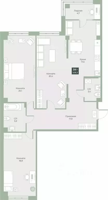 3-к кв. Курганская область, Курган Заозерный жилрайон, 6А мкр, ул. ... - Фото 1