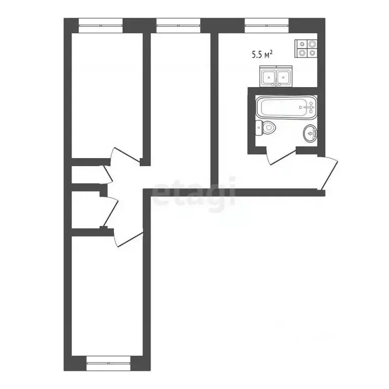 3-к кв. Орловская область, Орел Комсомольская ул., 202 (58.4 м) - Фото 1