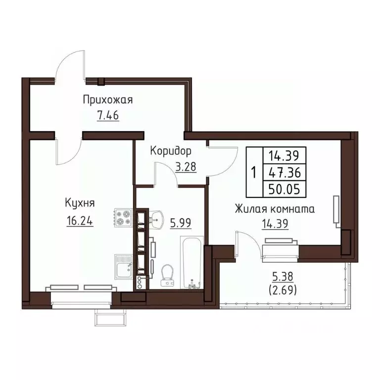 1-к кв. Орловская область, Орел ул. Левый Берег реки Оки, 21к1 (50.05 ... - Фото 0