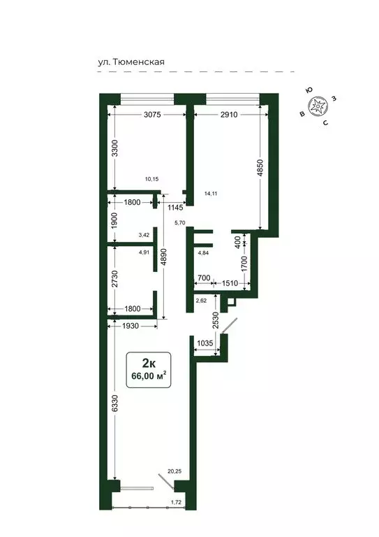 2-комнатная квартира: Дударева, ЖК Родина-2 (66 м) - Фото 1