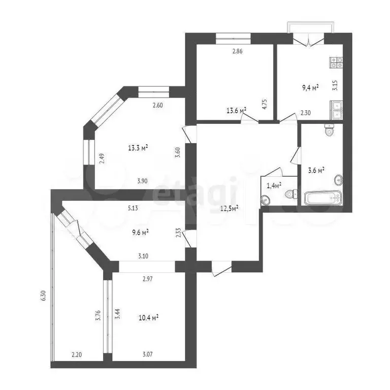 3-к. квартира, 61 м, 3/3 эт. - Фото 0