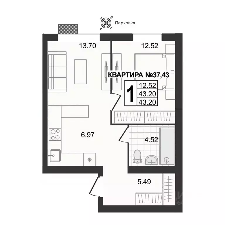 1-к кв. Владимирская область, Муром ул. 1-я Новослободская (43.2 м) - Фото 0