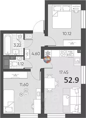 2-к кв. Санкт-Петербург ул. Маршала Казакова, 21к3 (52.9 м) - Фото 1