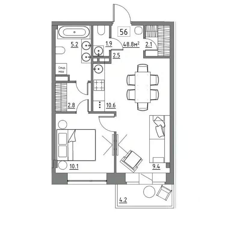 2-к кв. Московская область, Видное Сосновая ул., 15к2 (48.8 м) - Фото 0