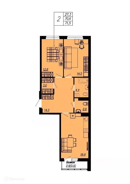 Продаётся 2-к квартира, 73.1 м - Фото 0