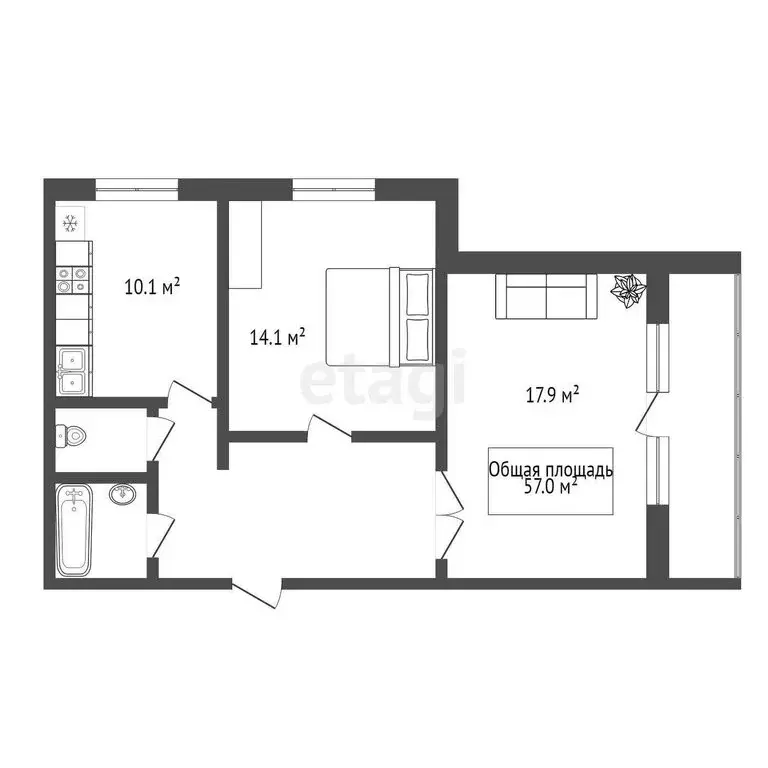 3-комнатная квартира: Искитим, микрорайон Южный, 25 (65 м) - Фото 1