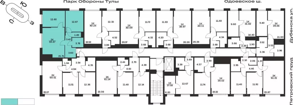 2-к кв. Тульская область, Тула Жукова Парк жилой комплекс (59.47 м) - Фото 2