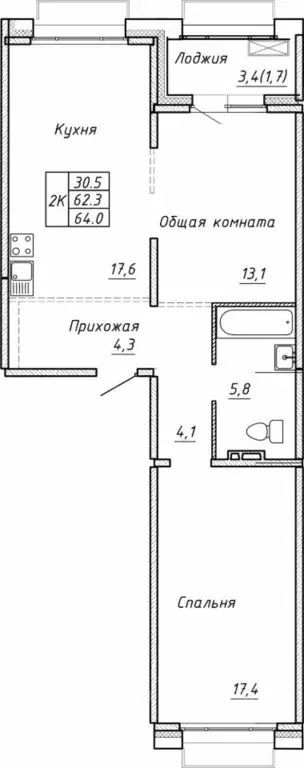 Свободной планировки кв. Новосибирская область, Новосибирск  (64.0 м) - Фото 0