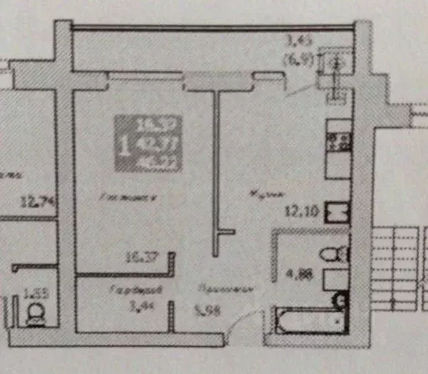 1-к кв. Калужская область, Калуга ул. Академика Потехина, 3 (43.6 м) - Фото 2