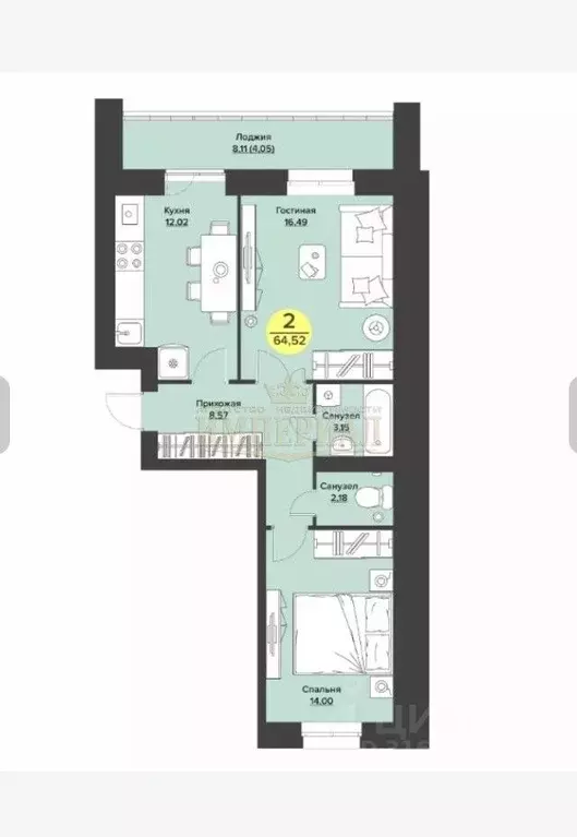 2-к кв. Марий Эл, Йошкар-Ола ул. Мира, 12 (64.53 м) - Фото 2