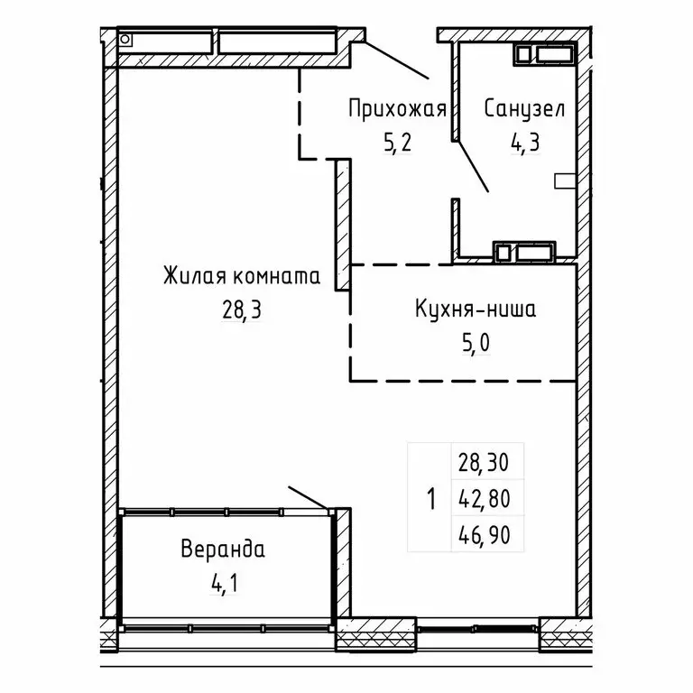 2-комнатная квартира: Владивосток, Днепровская улица, 25к5 (46.9 м) - Фото 0