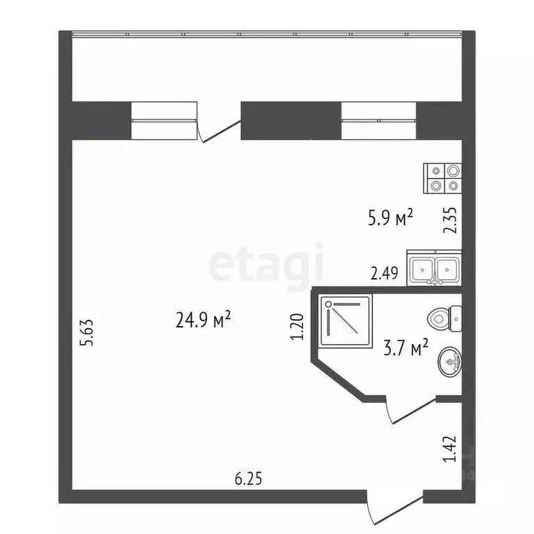 1-к кв. Крым, Феодосия ул. Габрусева, 13Б (33.5 м) - Фото 2