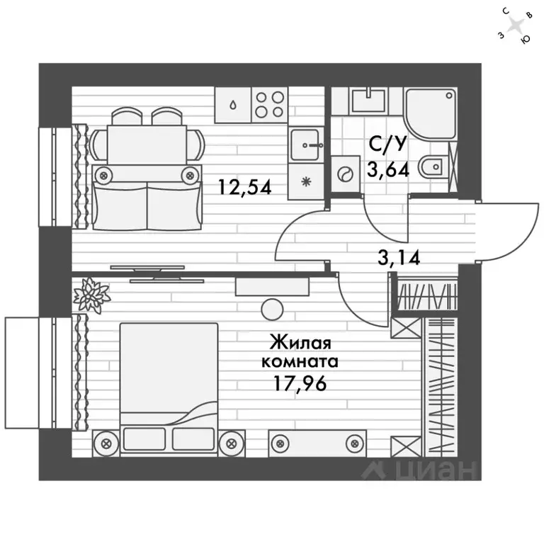 1-к кв. Татарстан, Зеленодольский район, Октябрьское с/пос, пос. ... - Фото 1