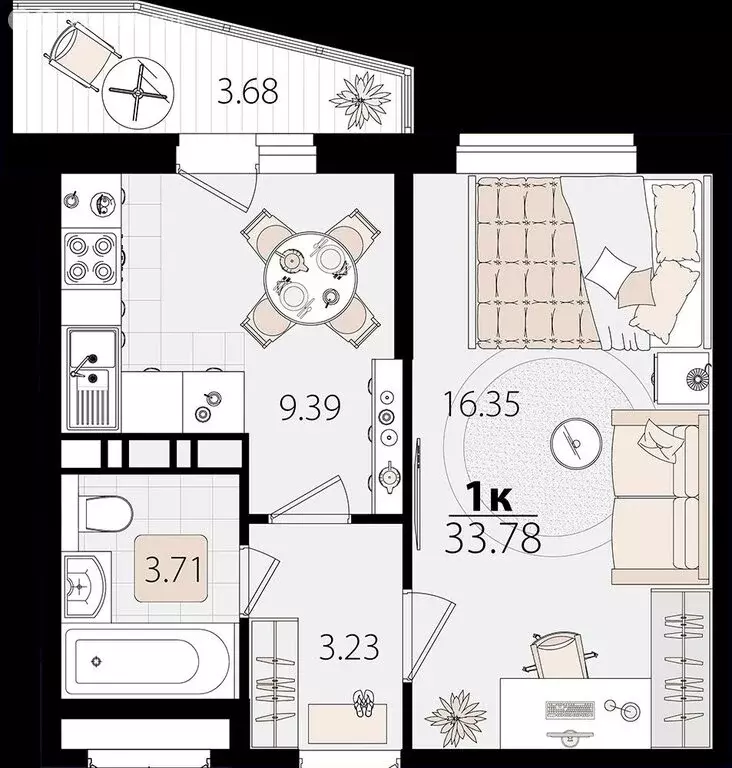 1-комнатная квартира: посёлок городского типа Яблоновский, Луговая ... - Фото 1