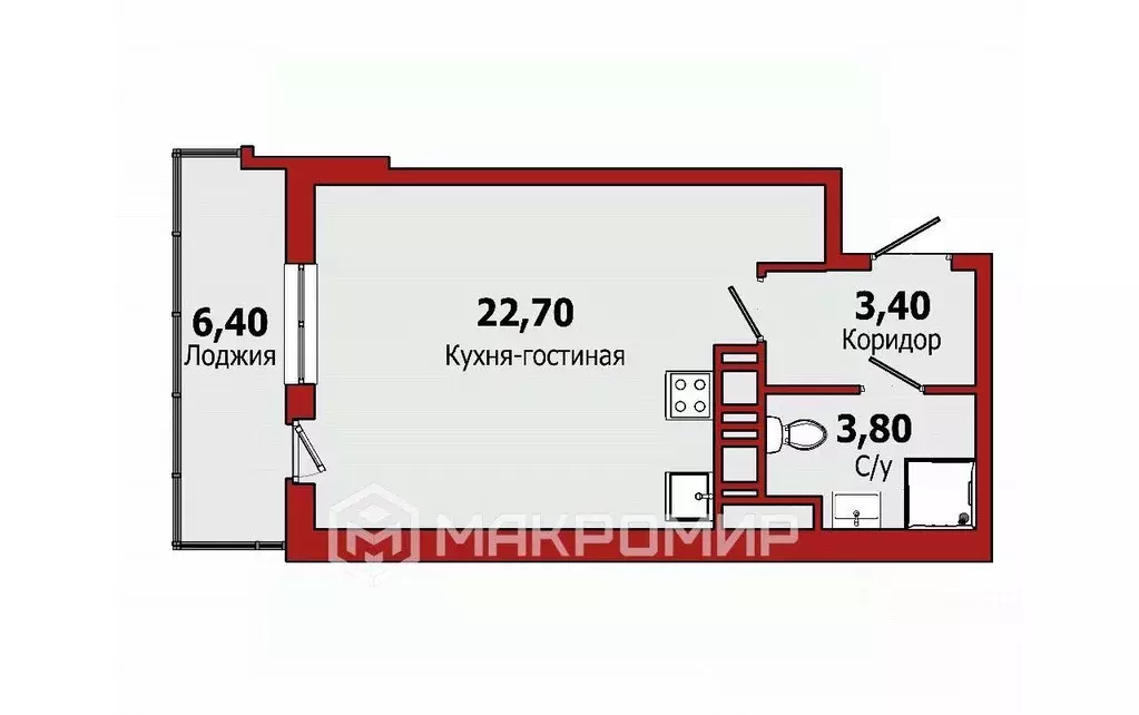 Студия Санкт-Петербург аллея Арцеуловская, 17 (29.9 м) - Фото 1
