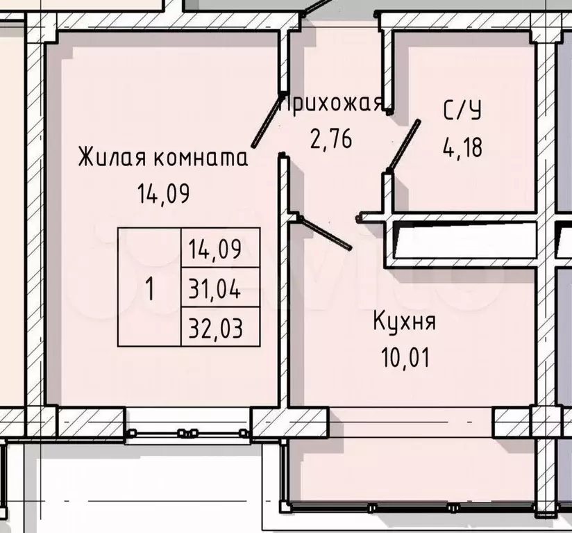 1-к. квартира, 32 м, 6/8 эт. - Фото 1