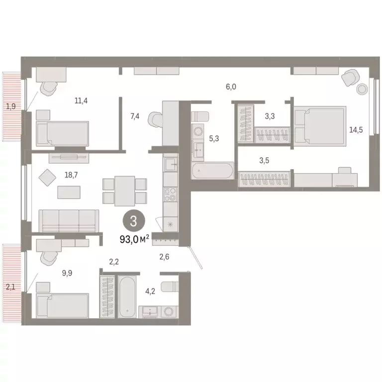 3-комнатная квартира: Новосибирск, квартал Лебедевский (93 м) - Фото 1