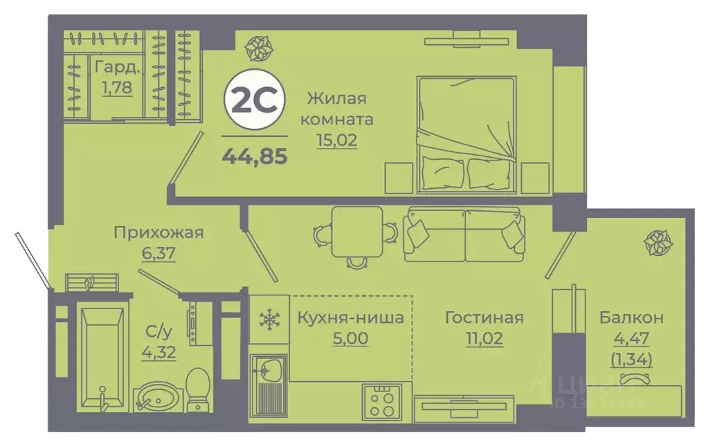 2-к кв. Ростовская область, Ростов-на-Дону Левенцовский мкр, ... - Фото 1