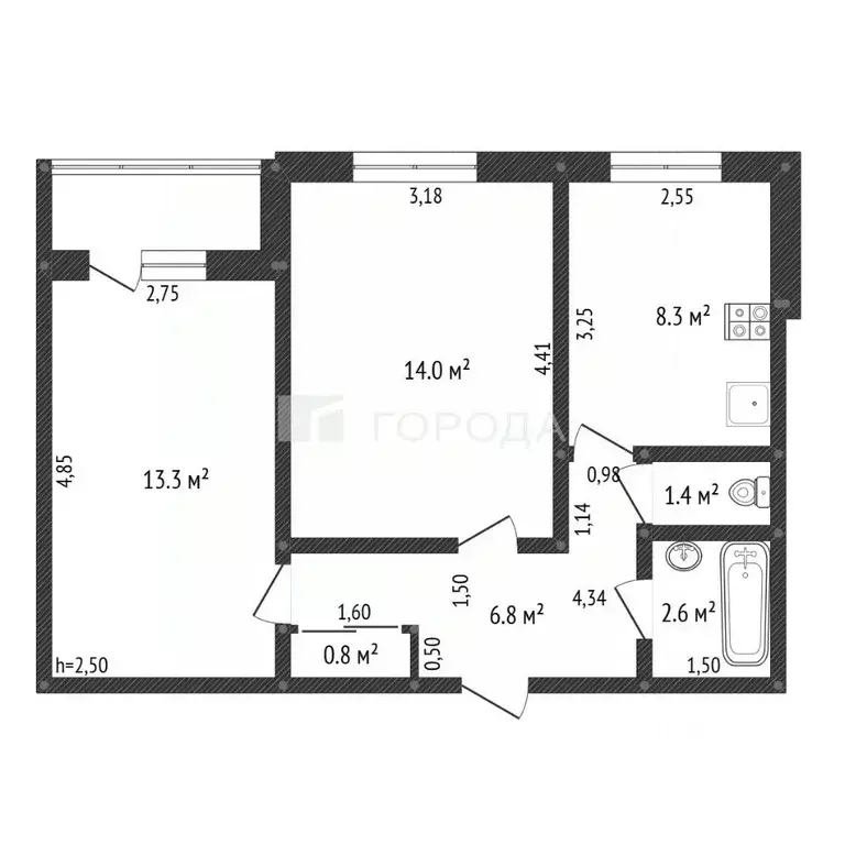 2-к кв. Алтайский край, Барнаул ул. Сухэ-Батора, 14 (48.4 м) - Фото 1