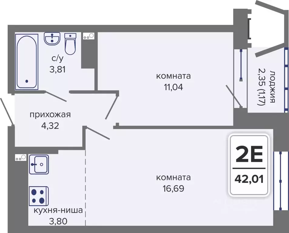 2-к кв. Пермский край, Пермь Гайва мкр,  (42.01 м) - Фото 1