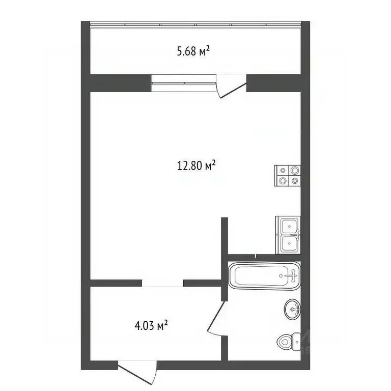 Студия Тюменская область, Тюмень ул. Тимофея Чаркова, 79 (28.3 м) - Фото 2