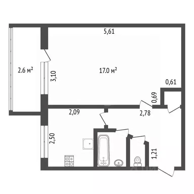 1-к кв. Санкт-Петербург просп. Космонавтов, 52К4 (31.0 м) - Фото 1