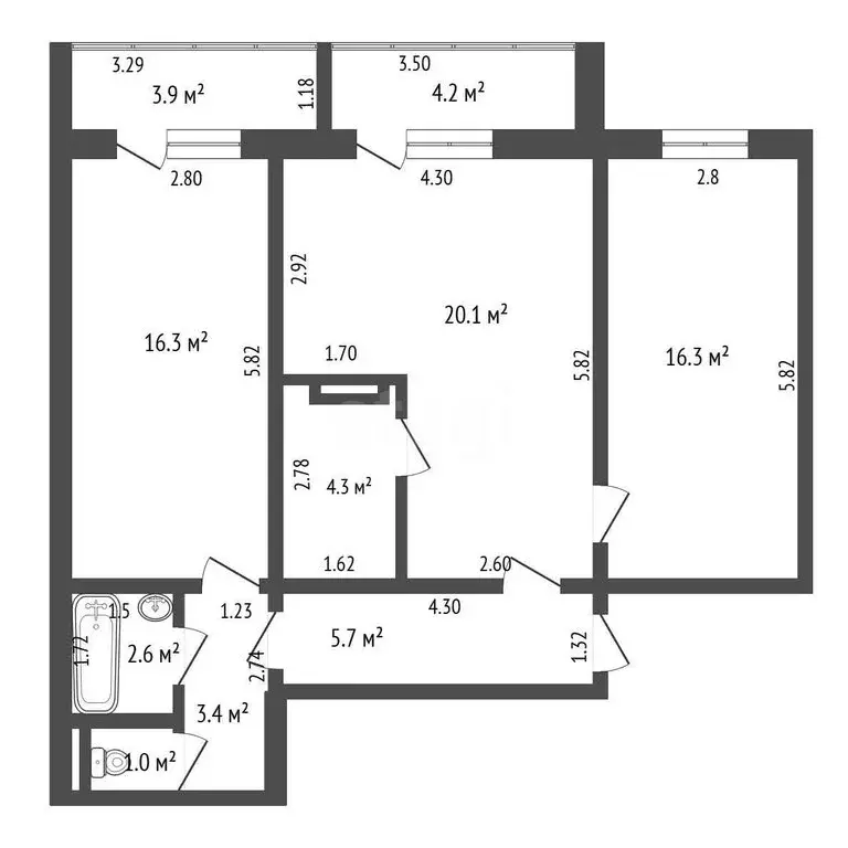 2-комнатная квартира: Миасс, улица Богдана Хмельницкого, 76 (69.7 м) - Фото 1