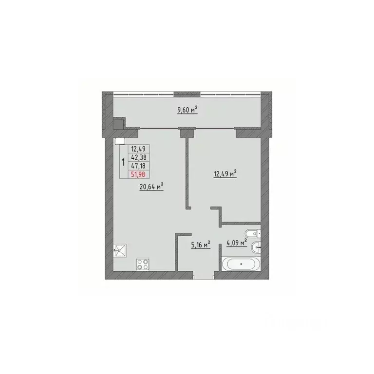 1-к кв. Ивановская область, Иваново Кооперативная ул., 3 (51.98 м) - Фото 1